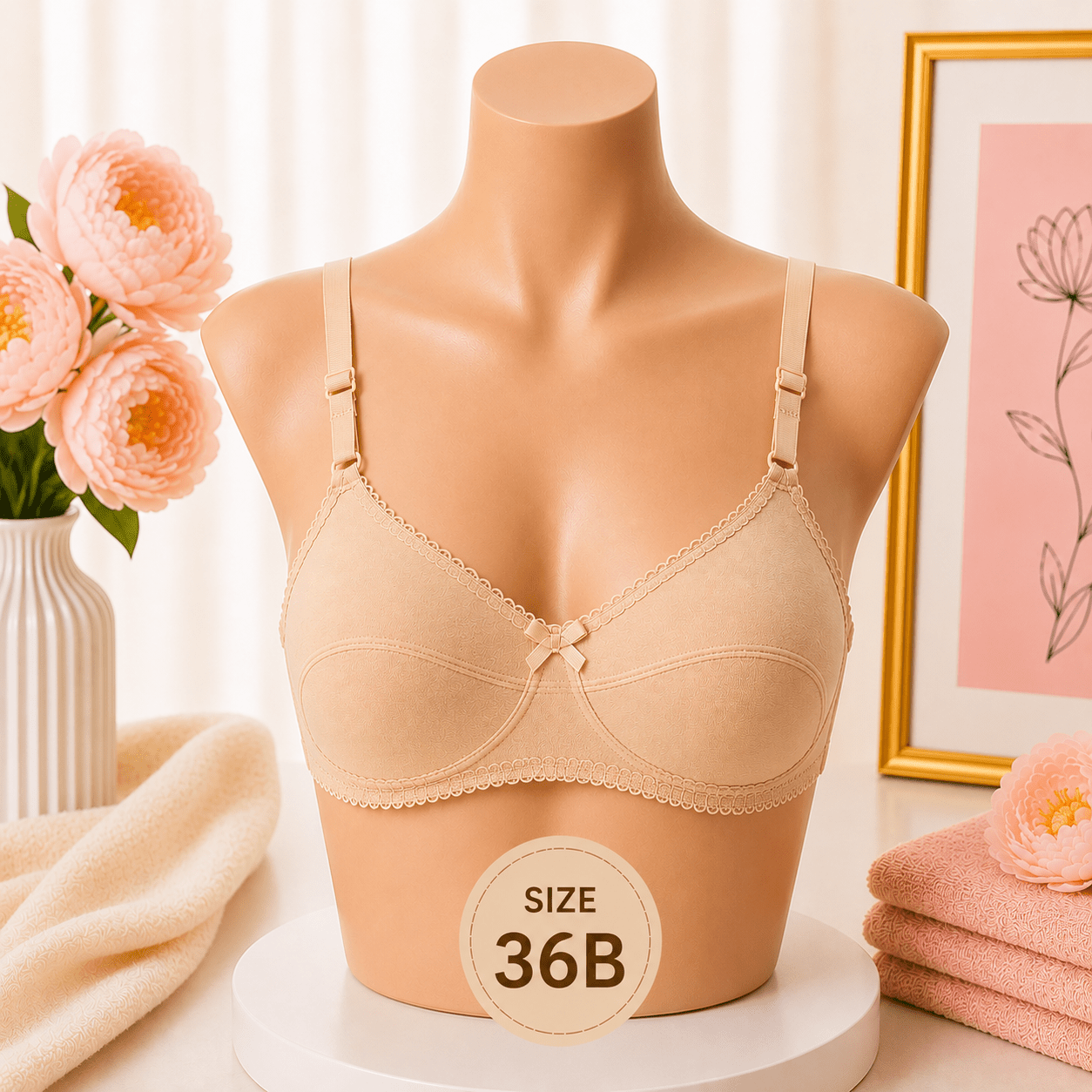 Soft Support Bra - 36B – Beige - Win Bachat