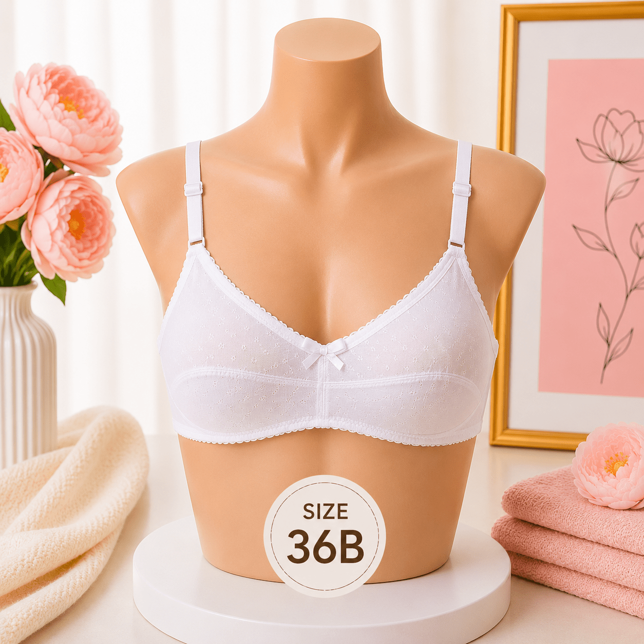 Soft Support Bra - 36B – White - Win Bachat