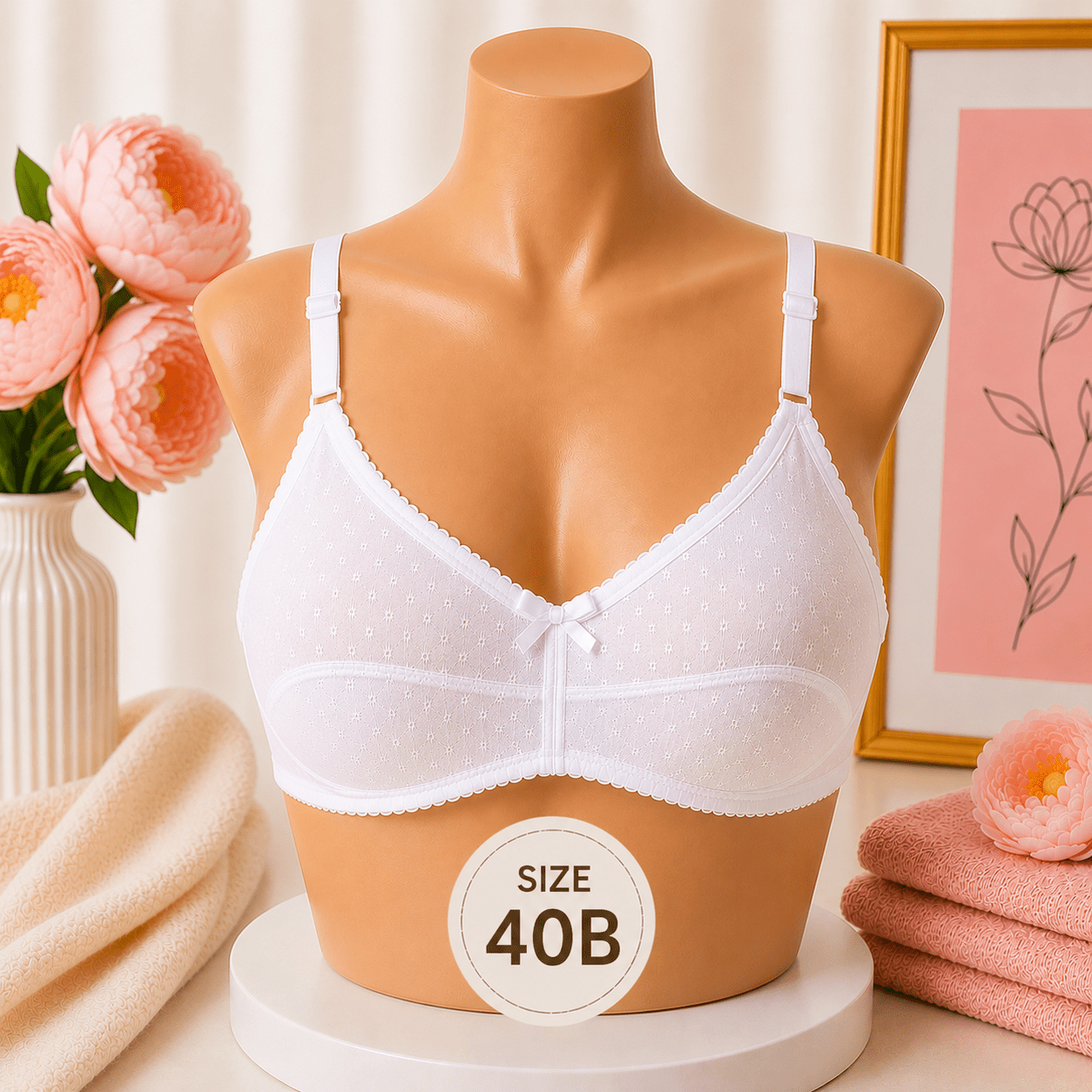 Soft Support Bra - 40B – White - Win Bachat