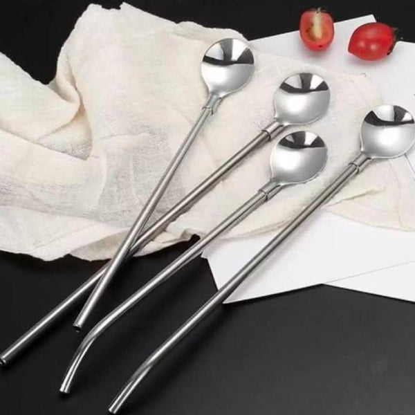 Stainless steel spoon straw (pack of 4) - Win Bachat