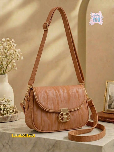 Stylish Textured Flap Crossbody Bag with Gold Buckle for Girls