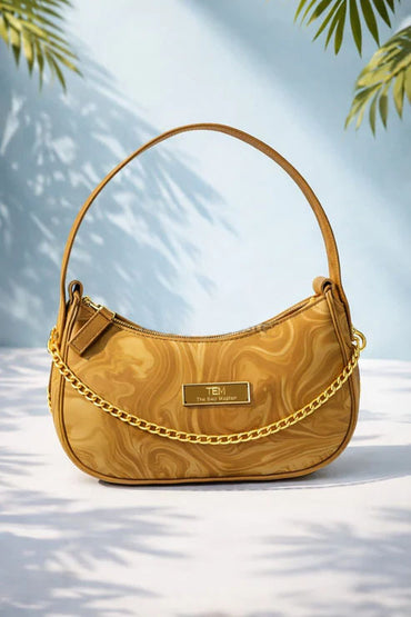 Marble Pattern Chain Shoulder Bag – Mustard