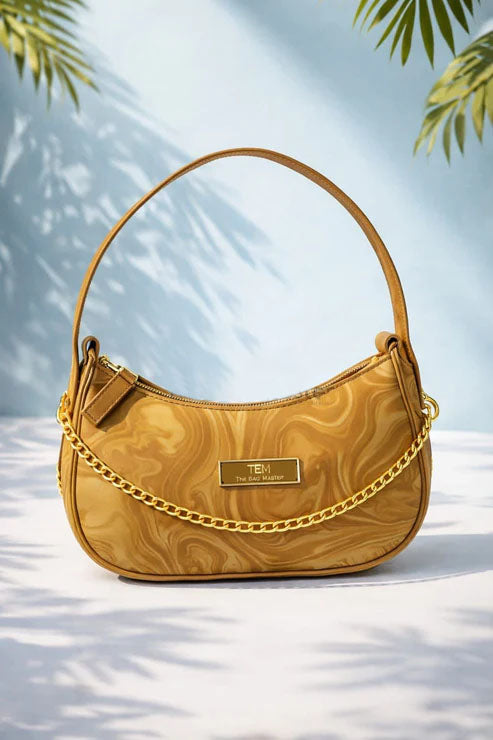 Marble Pattern Chain Shoulder Bag – Mustard