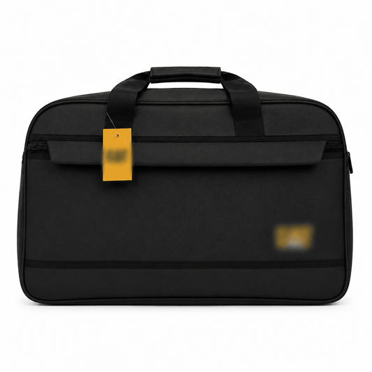 This Black Caterpillar (CAT) Laptop Travel Bag Features A Prominent Yellow Brand Tag And A Minimalist Design - Win Bachat
