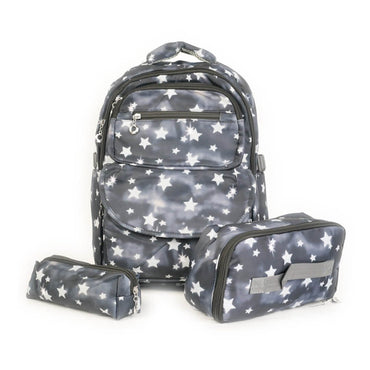 3-Piece Star Print Backpack Set – Dark Grey