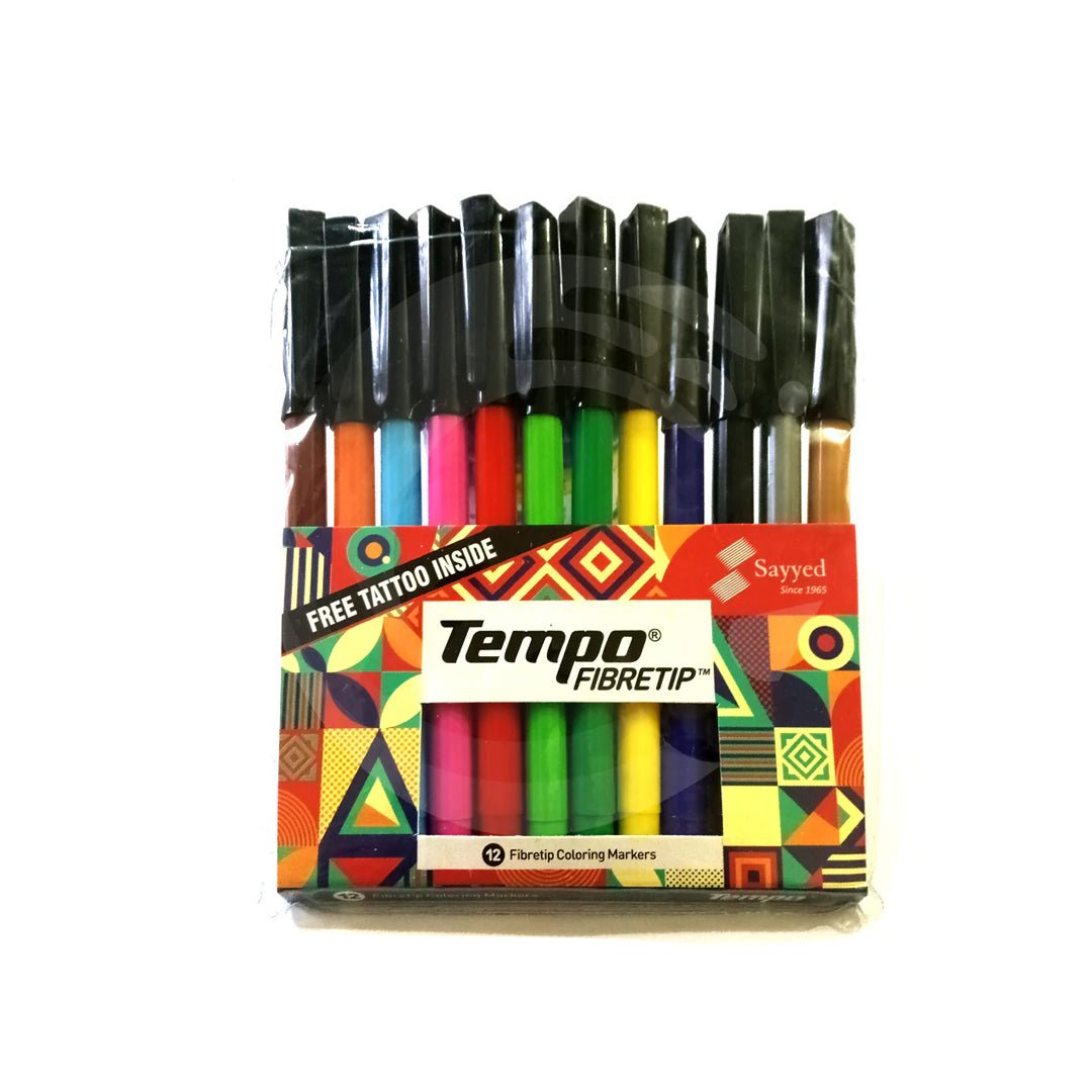 Best Tempo Fibertip Coloring Markers - 12s Online In Pakistan - Win Bachat