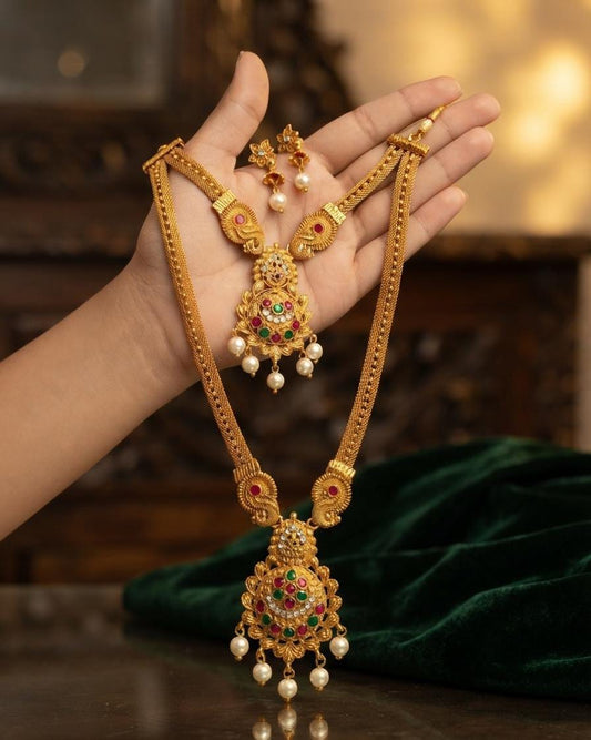 Traditional Gold-Tone Multicolor Pendant Necklace Set - Win Bachat