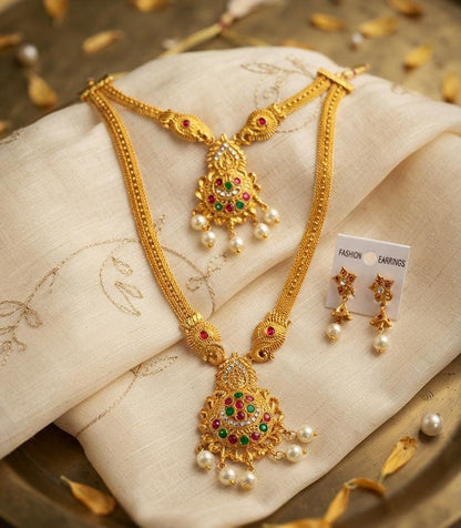 Traditional Gold-Tone Multicolor Pendant Necklace Set - Win Bachat