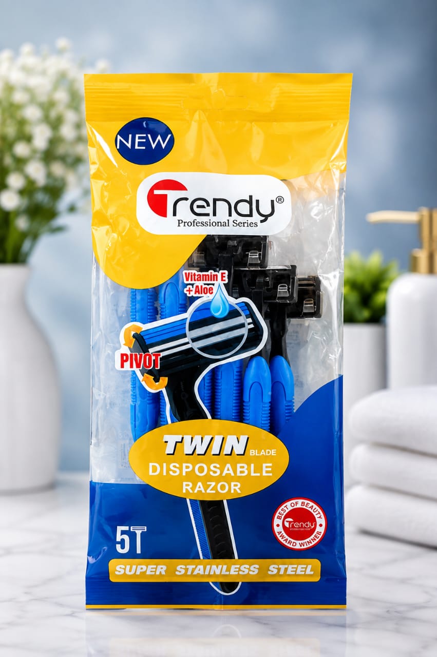 Trendy Twin Blade Disposable Razor with Pivot - 5 Pack Blue & Black - Win Bachat