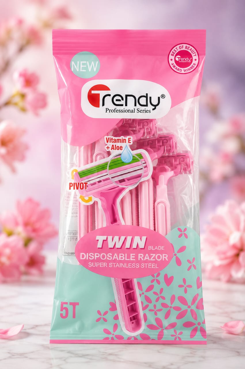Trendy Twin Blade Disposable Razor with Pivot - 5 Pack Pink - Win Bachat