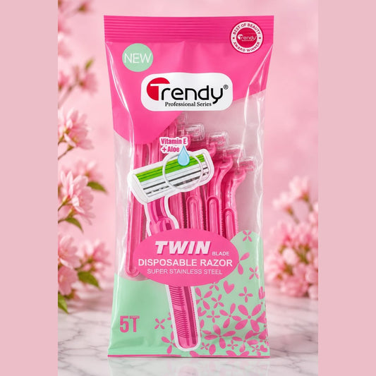 Trendy Twin Blade Disposable Razor with Vitamin E & Aloe - 5 Pack Pink - Win Bachat