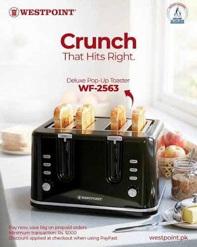 Westpoint Deluxe 4-Slice Pop-Up Toaster with Dual Control WF-2563 - Win Bachat