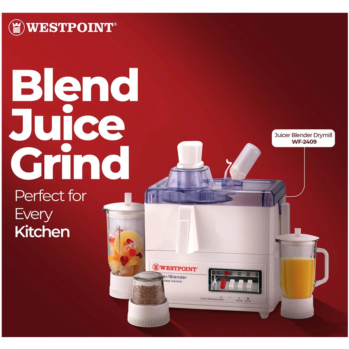 Westpoint Deluxe Juicer Blender Dry Mill WF-2409 - Win Bachat