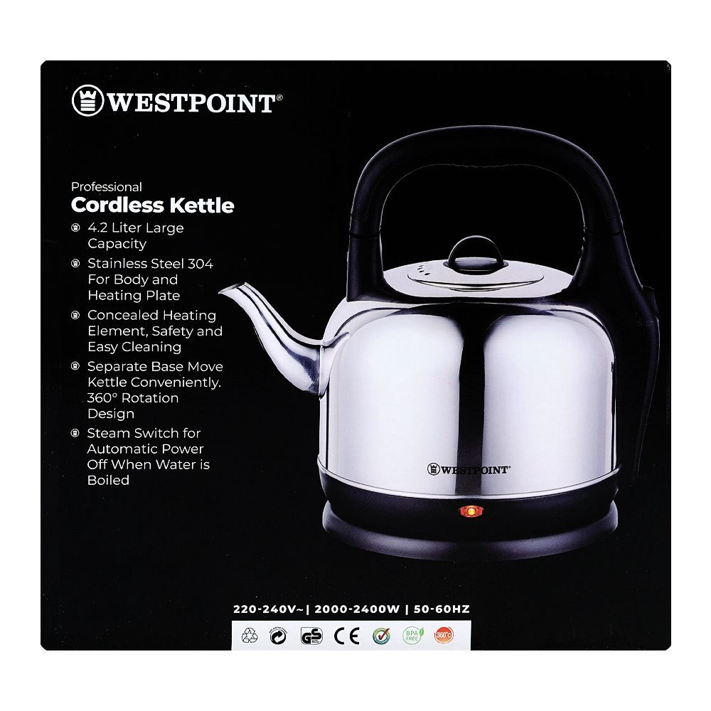 Westpoint Professional 4.2L Stainless Steel Cordless Kettle WF-6178 - Win Bachat