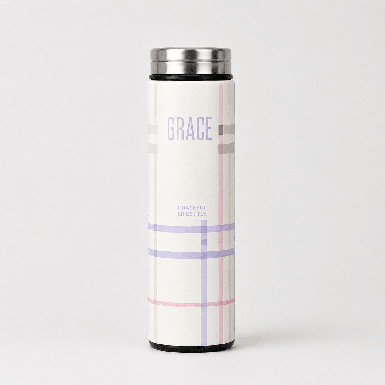 White Check Printed Vacuum Flask - Win Bachat