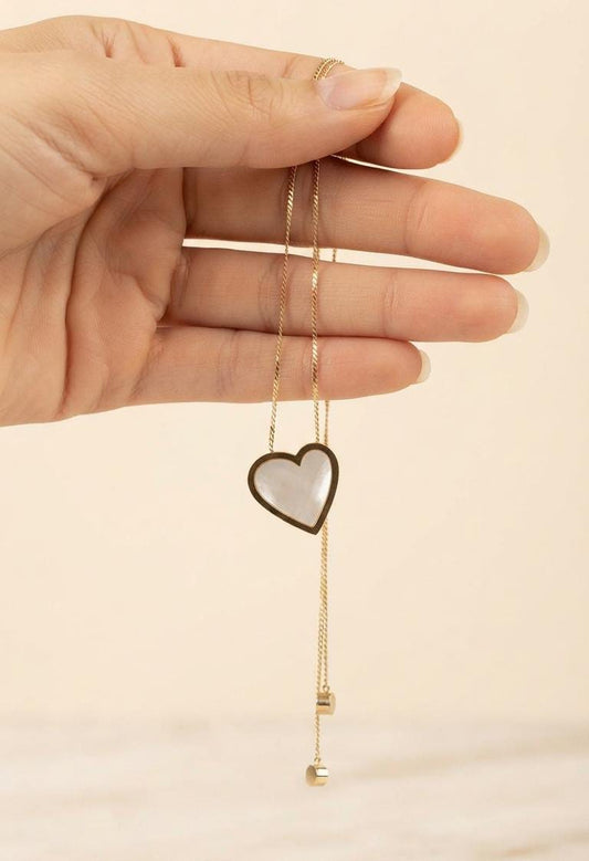 White Heart Pendant Drop Necklace - Win Bachat