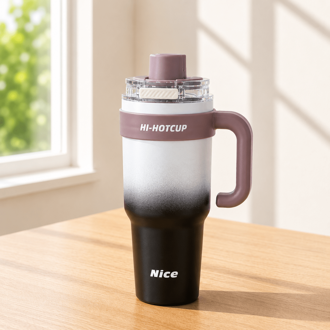 White & Mauve Insulated Stainless Steel Tumbler with Handle - Win Bachat