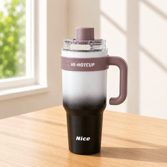 White & Mauve Insulated Stainless Steel Tumbler with Handle - Win Bachat