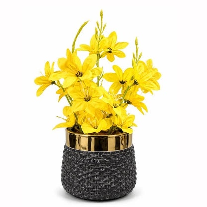 Yellow Artificial Flower Pot with Decorative Fiber Plastic Pot - Win Bachat